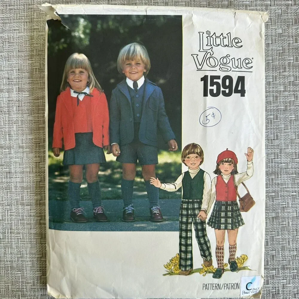 1970s Vogue Sewing Pattern 1594 Boy Girl JACKET VEST SKIRT SHORTS PANTS Size 5